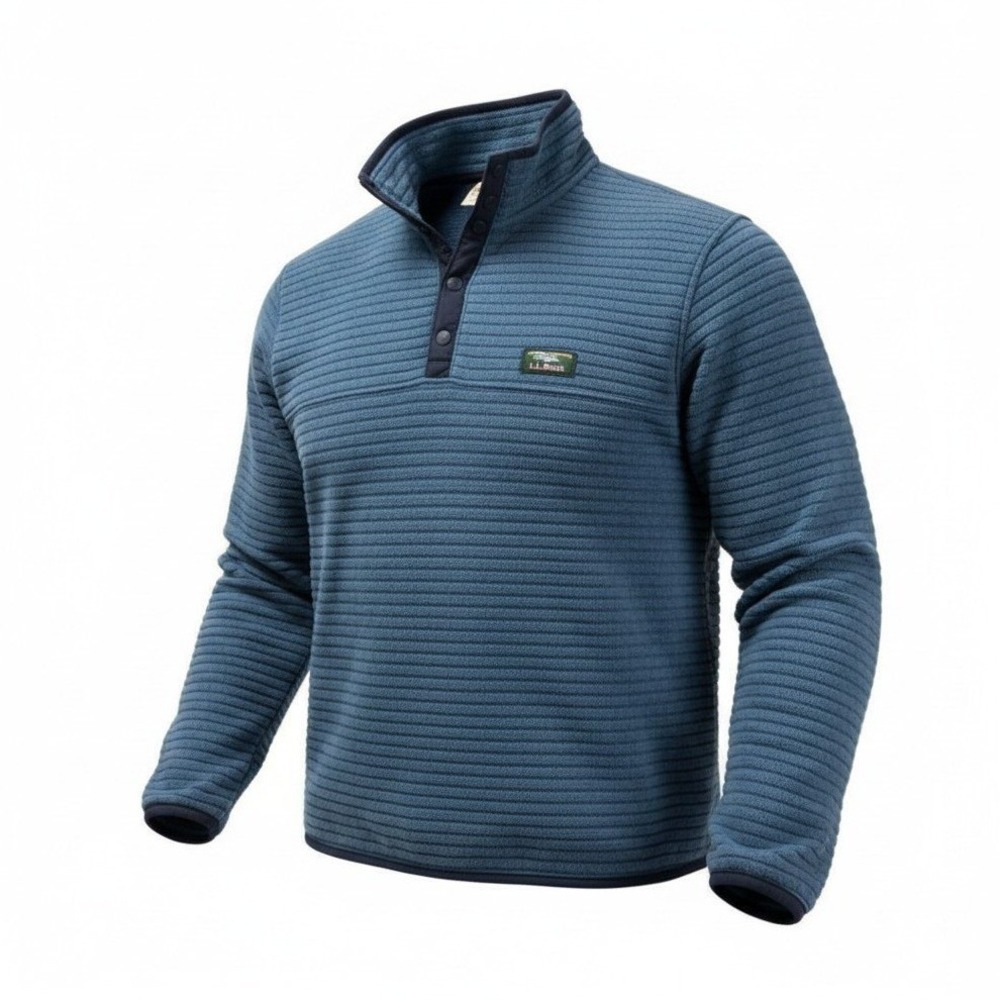 L.L. Bean Airy Fleece Pullover Mens XL Blue Textured Snap Mock Neck Gorpcore